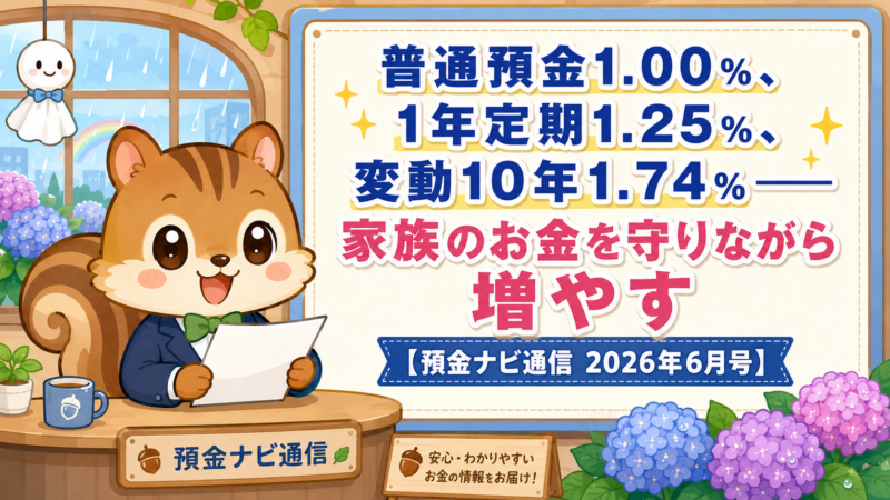 普通預金1.00％、1年定期1.25％、変動10年1.74％――家族のお金を守りながら増やす【預金ナビ通信 2026年6月号】