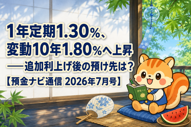 1年定期1.30％、変動10年1.80％へ上昇――追加利上げ後の預け先は？【預金ナビ通信 2026年7月号】