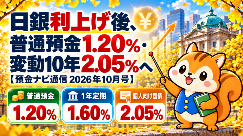 日銀利上げ後、普通預金1.20％・変動10年2.05％へ【預金ナビ通信 2026年10月号】
